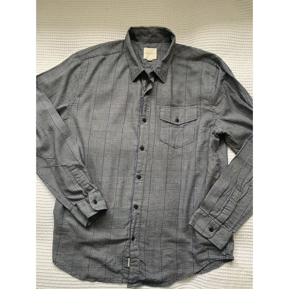 American Eagle Shirt Adult Extra Large Blue‎ Gray Button Up Cotton Mens Casual